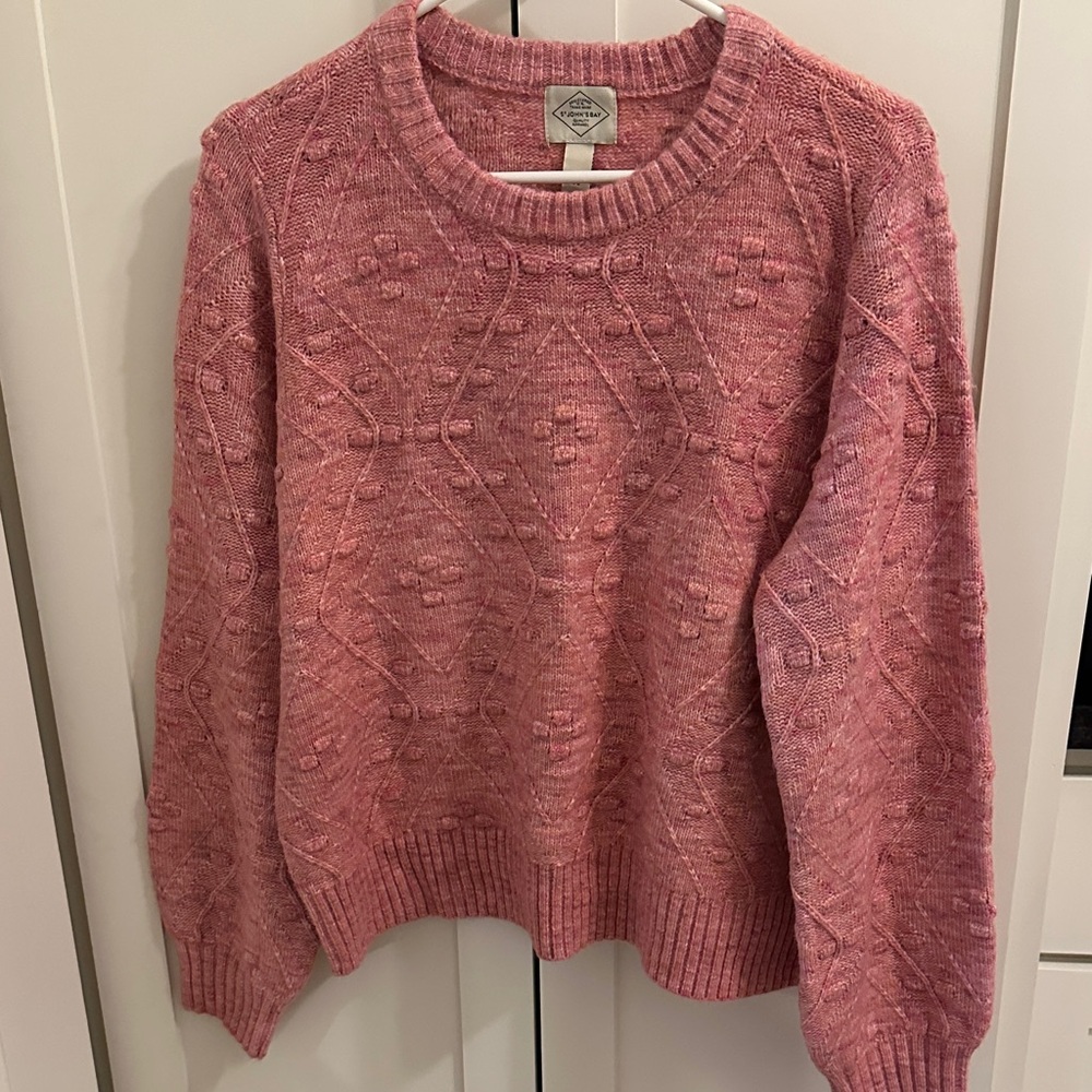 St. John's Bay Feminine Pink Cable Knit Fisherman Women's Sweater Petite Large
